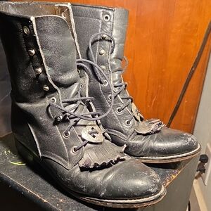 Justin Boots Black Lace-Up Ankle Boots